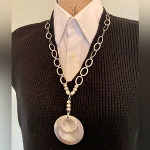 Chico's Silver Necklace with Circular Pendant